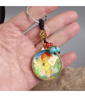 Porte-clé Guru Rinpoché en laiton et verre – fabrication Népal