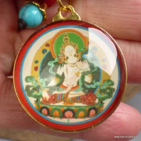 Porte-clé Tara blanche, amulette divinité bouddhiste - Amulette bouddhiste, porte-clé