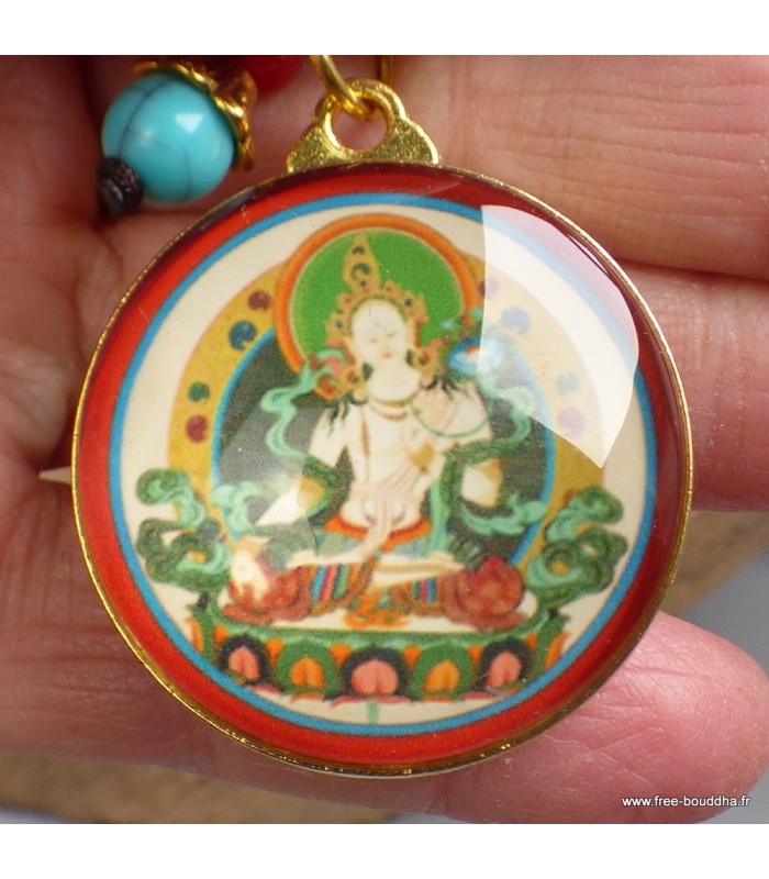 Porte-clé Tara Blanche en laiton et verre – fabrication Népal