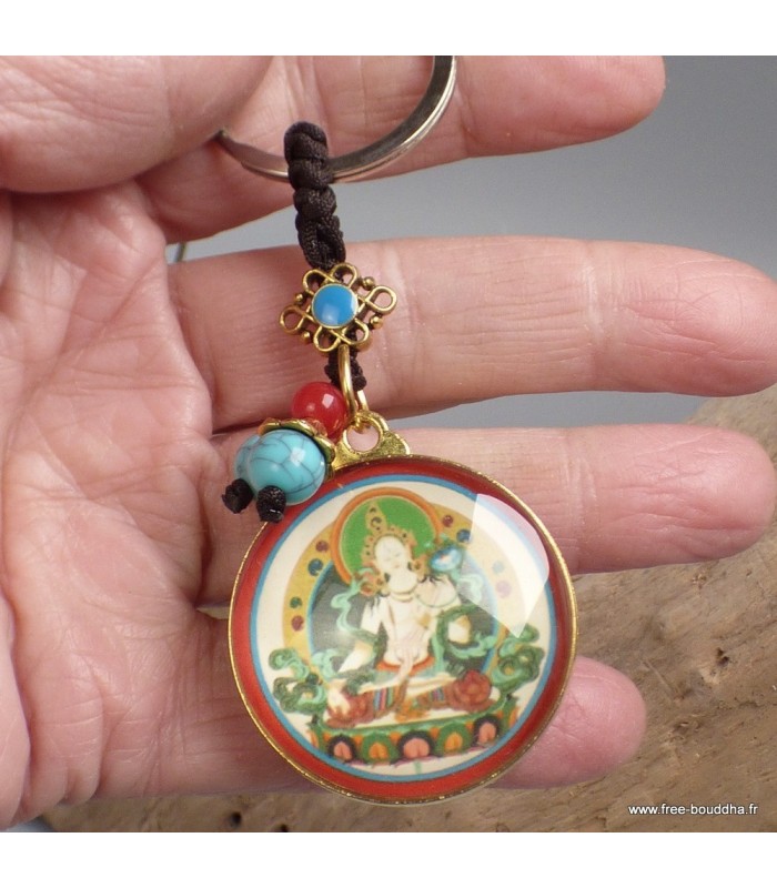 Porte-clé Tara Blanche en laiton et verre – fabrication Népal