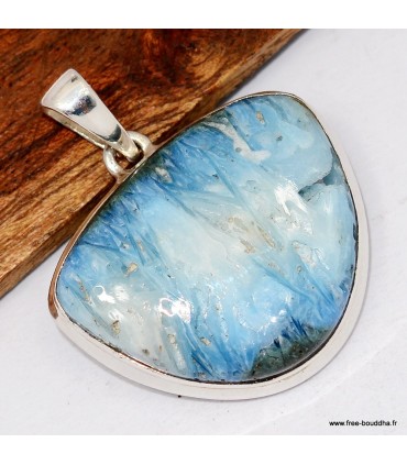 Pendentif Glaciérite Blue Ice semi‑rond en Argent 925 – Certifié
