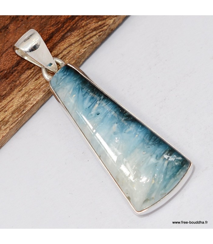 Pendentif Glaciérite Blue Ice allongé en Argent 925 – Certifié