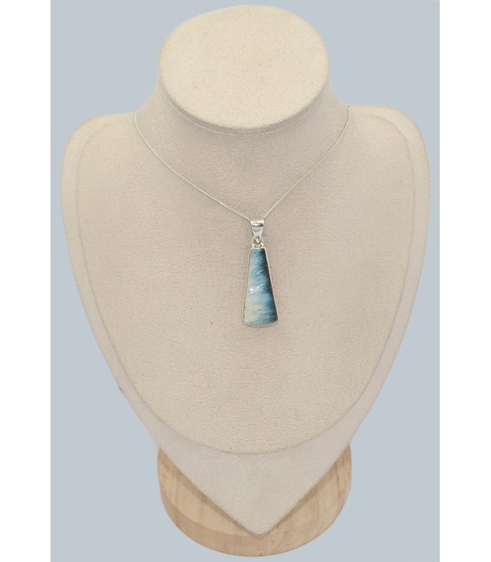 Pendentif Glaciérite Blue Ice allongé en Argent 925 – Certifié