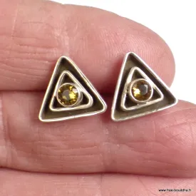 Boucles d'oreilles Citrine facettée triangulaire argent 925 - Boucles d'oreilles en pierres naturelles
