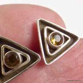 Boucles d'oreilles Citrine facettée triangulaire argent 925 - Boucles d'oreilles en pierres naturelles