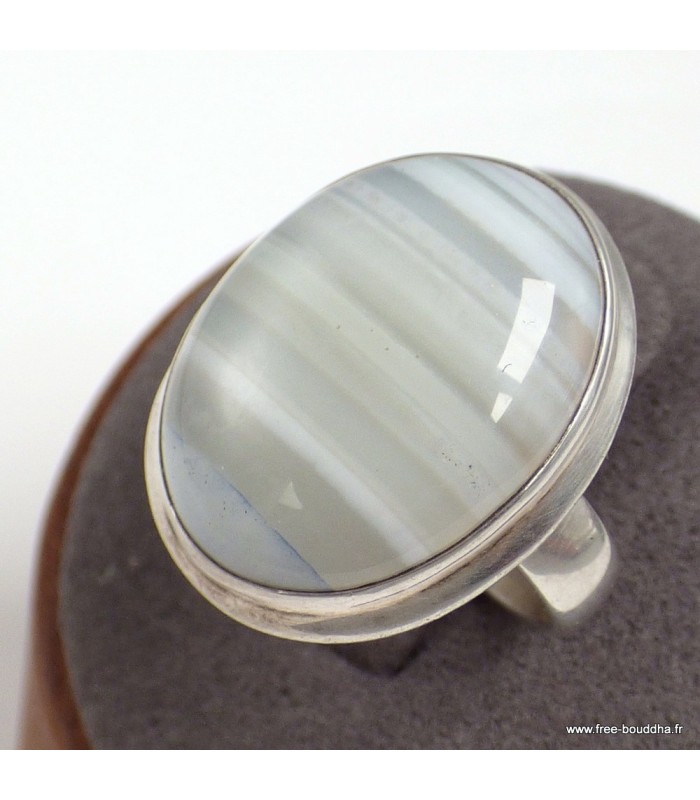 Bague Agate de Botswana ovale naturelle taille 58 – Argent 925