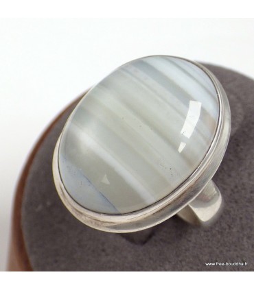 Bague Agate de Botswana ovale naturelle taille 58 – Argent 925