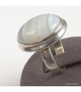 Bague Agate de Botswana ovale naturelle taille 58 – Argent 925