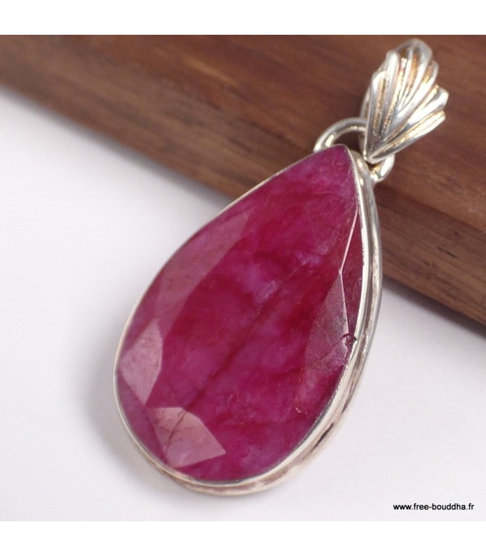 Pendentif Rubis indien goutte facetté – Argent 925 certifié
