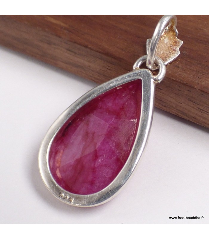 Pendentif Rubis indien goutte facetté – Argent 925 certifié