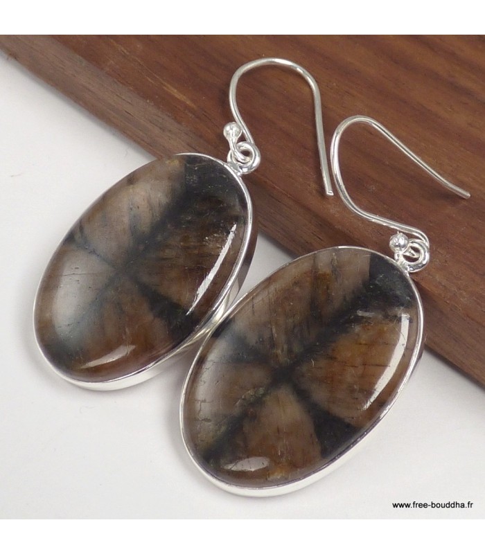 Boucles d’oreilles Chiastolite d’Espagne ovales en argent 925