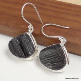 Boucles d'oreilles Tourmaline noire brute triangulaires - Boucles d'oreilles en pierres naturelles