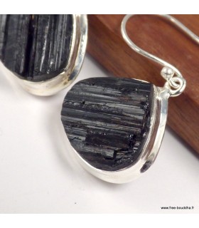 Boucles d’oreilles Tourmaline noire brute triangulaires argent 925