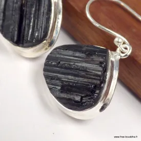 Boucles d'oreilles Tourmaline noire brute triangulaires - Boucles d'oreilles en pierres naturelles