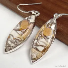 Boucles d'oreilles Jaspe Brecchia marquise - Bijoux en Jaspe