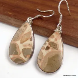 Boucles d'oreilles Jaspe Oeil d'oiseau mexicain forme goutte - Bijoux en Jaspe