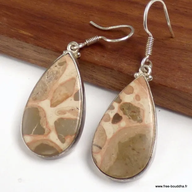 Boucles d'oreilles Jaspe Oeil d'oiseau mexicain forme goutte - Bijoux en Jaspe