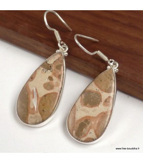 Boucles d’oreilles Jaspe Œil d’oiseau goutte Mexique 925