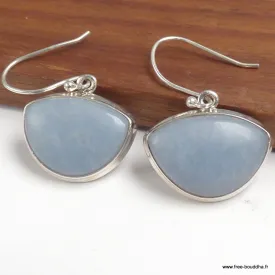 Boucles d'oreilles Angelite bleue anhydrite semi-rondes - Bijoux en Angélite
