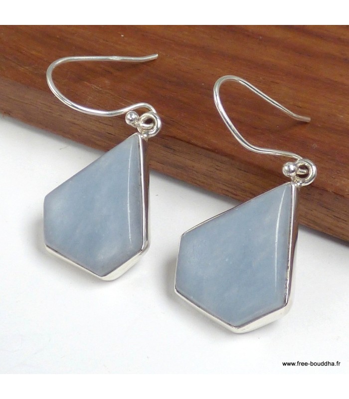 Boucles d’oreilles angélite bleue losange en argent 925 certifié