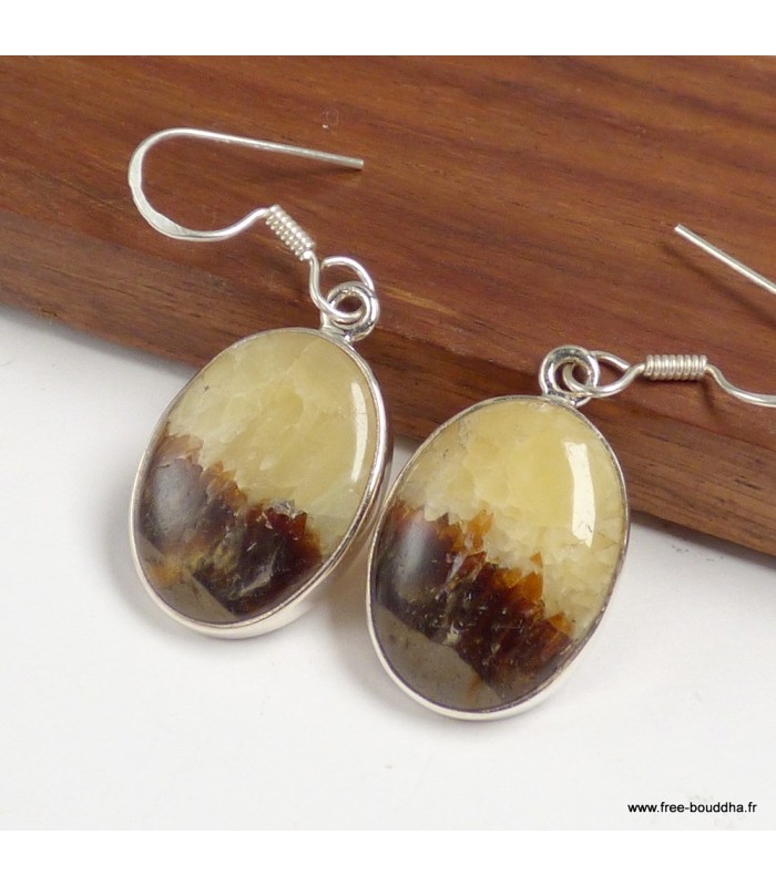 Boucles d’oreilles Septaria jaune foncé en argent 925