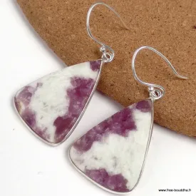 Boucles d'oreilles Tourmaline rose sur Quartz forme goutte - Bijoux en Tourmaline Rose