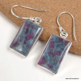 Boucles d'oreilles en Rubis sur Cyanite rectangulaires - Bijoux en Rubis sur Cyanite