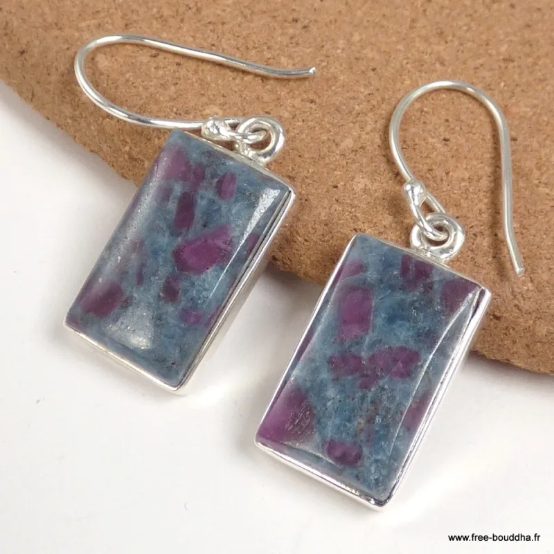 Boucles d'oreilles en Rubis sur Cyanite rectangulaires - Bijoux en Rubis sur Cyanite