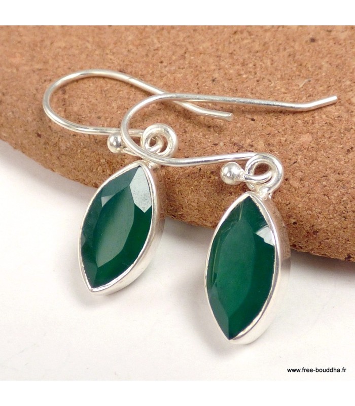 Boucles d’oreilles Onyx vert marquise en argent 925