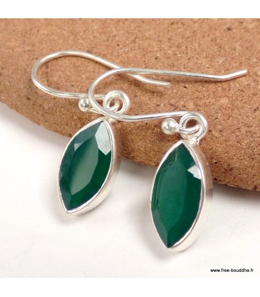 Boucles d’oreilles Onyx vert marquise en argent 925