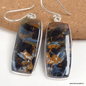 Boucles d'oreilles Pietersite fauves rectangulaires - Bijoux en Pietersite