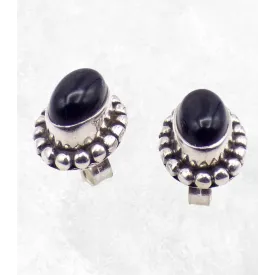 Clous d'oreilles Onyx noir cabochon - Boucles d'oreilles en pierres naturelles