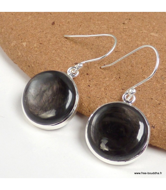Boucles Hypersthène authentique rondes en argent 925