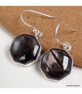 Boucles d’oreilles Hypersthène hexagonales argent 925
