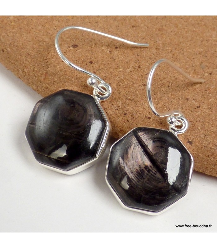 Boucles d’oreilles Hypersthène hexagonales argent 925