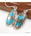 Boucles Turquoise sur Pyrite véritable forme ovale argent 925