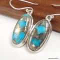 Boucles d'oreilles ovales Turquoise sur Pyrite - Bijoux en Turquoise