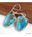 Boucles Turquoise sur Pyrite véritable semi‑ovales en argent 925