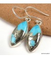 Boucles Turquoise sur Pyrite authentique forme marquise argent 925