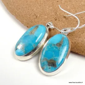 Boucles d'oreilles Turquoise sur Pyrite forme ovale - Bijoux en Turquoise