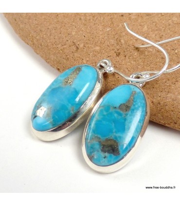 Boucles Turquoise sur Pyrite authentique ovales pierre naturelle