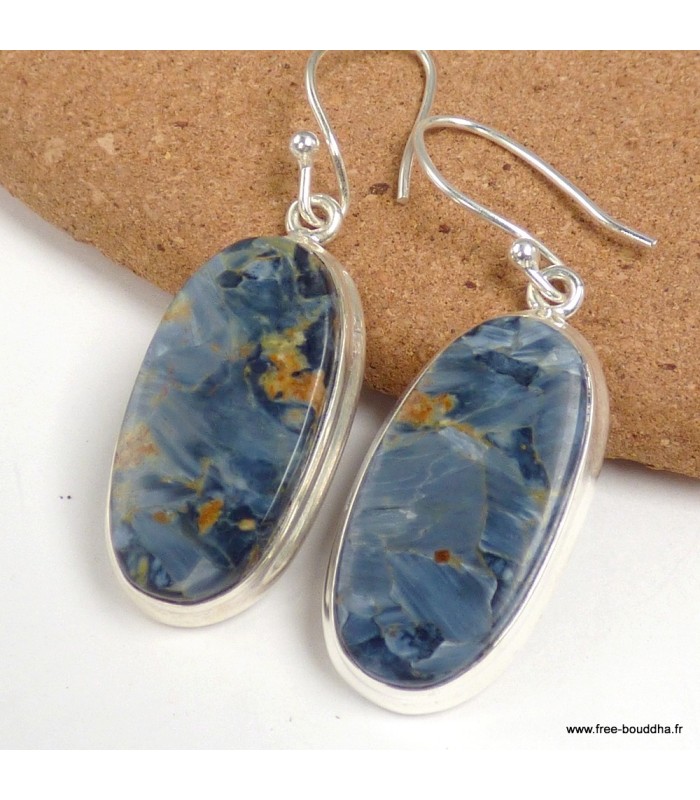 Boucles d’oreilles Pietersite bleue ovales AAA argent 925