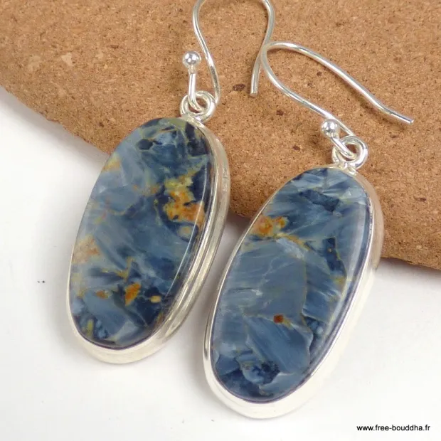 Boucles d'oreilles Pietersite bleue ovales qualité AAA - Boucles d'oreilles en pierres naturelles