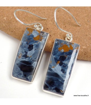 Boucles Pietersite bleue fauve véritable rectangulaires argent 925