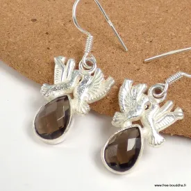 Boucles d'oreilles Quartz fumé facetté Tourterelles - Boucles d'oreilles en pierres naturelles