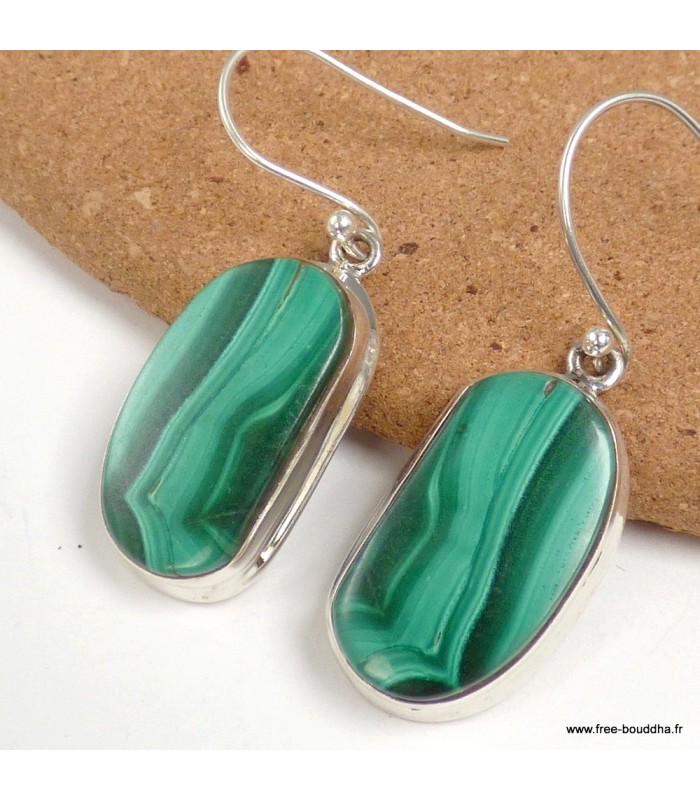 Boucles d’oreilles Malachite – Forme libre argent 925 certifiées