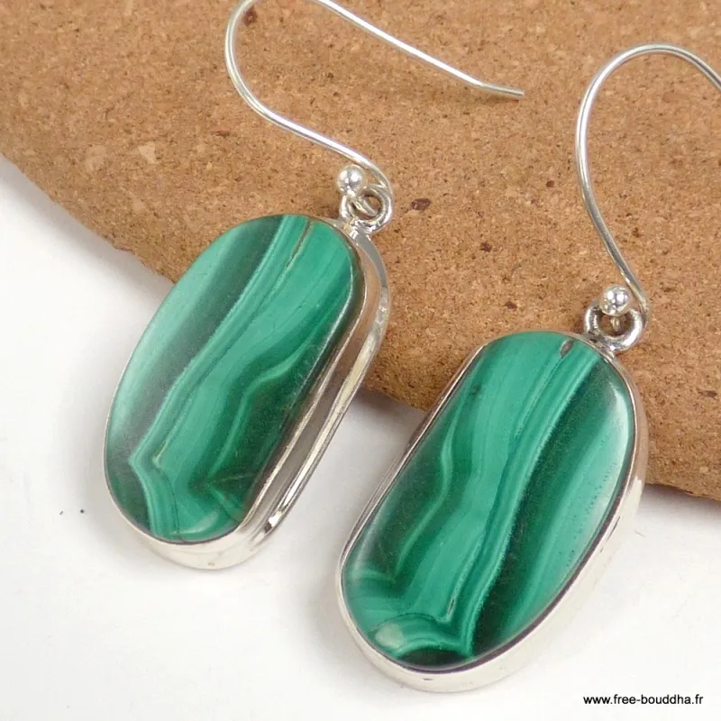 Boucles d'oreilles argent Malachite forme libre - Boucles d'oreilles en pierres naturelles