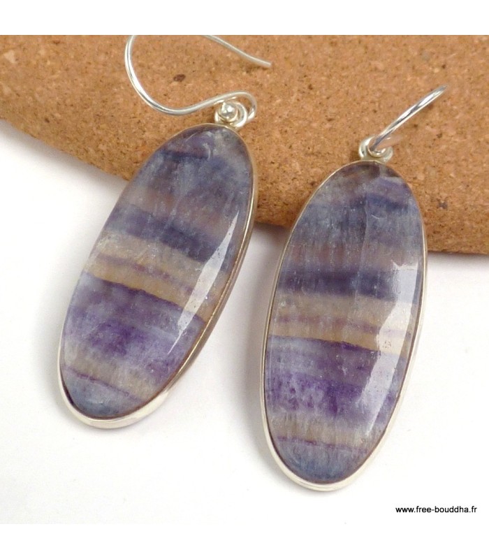 Boucles longues Fluorite arc‑en‑ciel en argent 925