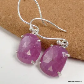 Boucles d'oreilles Saphir rose non traité rectangulaire - Boucles d'oreilles en pierres naturelles