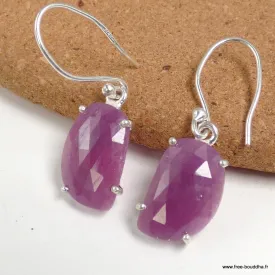 Boucles d'oreilles asymétriques Saphir rose facetté - Bijoux en Saphir Rose